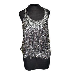 Sequin Racerback Sleeveless Top  Party Wear  Black & Silver  Size L
